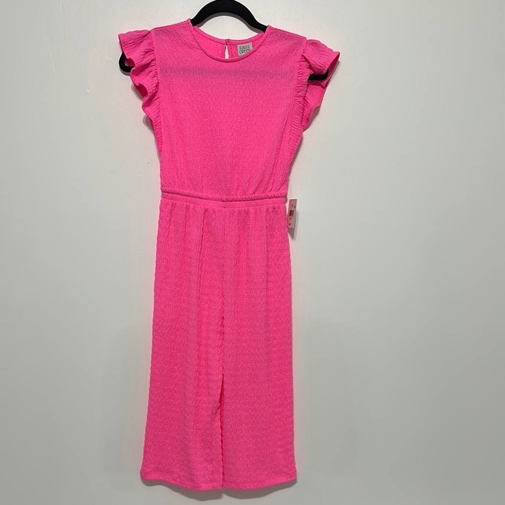 Falls Creek Pink Fit and Flare with Ruffled Cap Sleeves jumpsuit